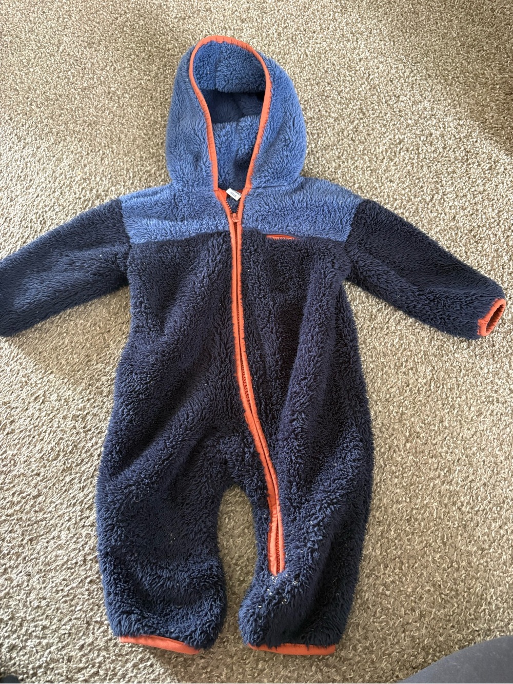 Sherpa One-Piece Navy Blue with Orange Trim